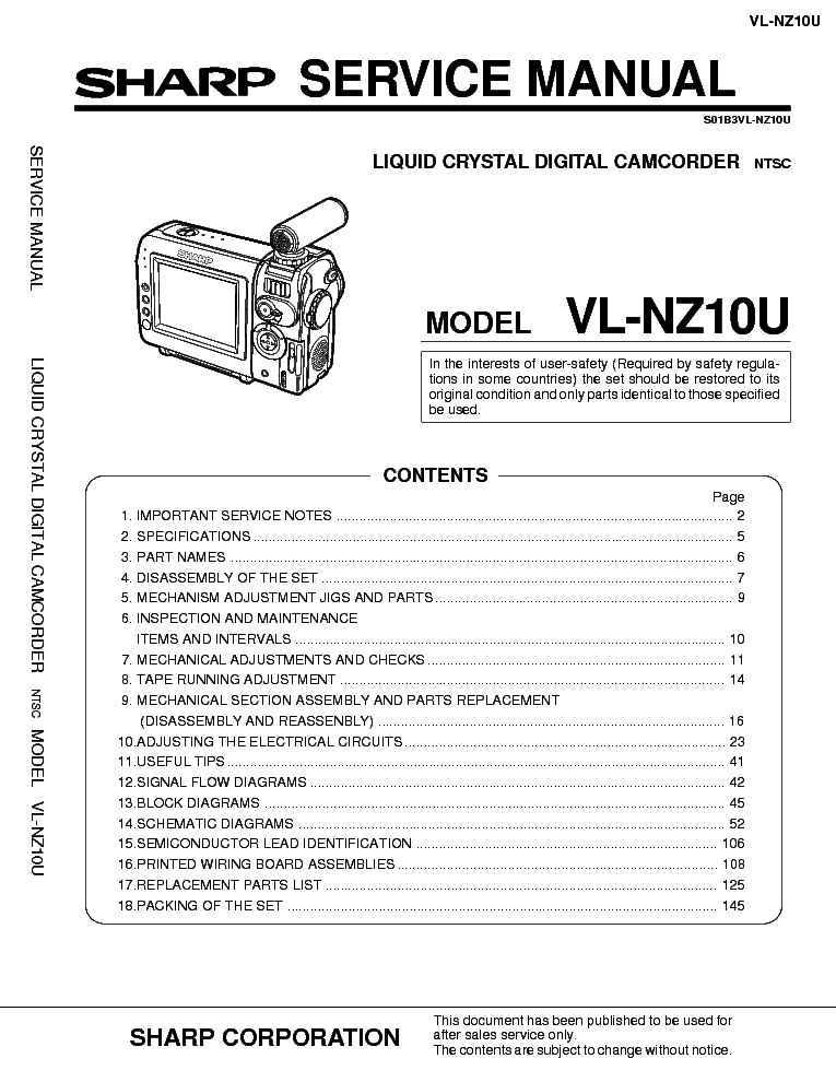 SHARP VL-NZ10U SM service manual (1st page)