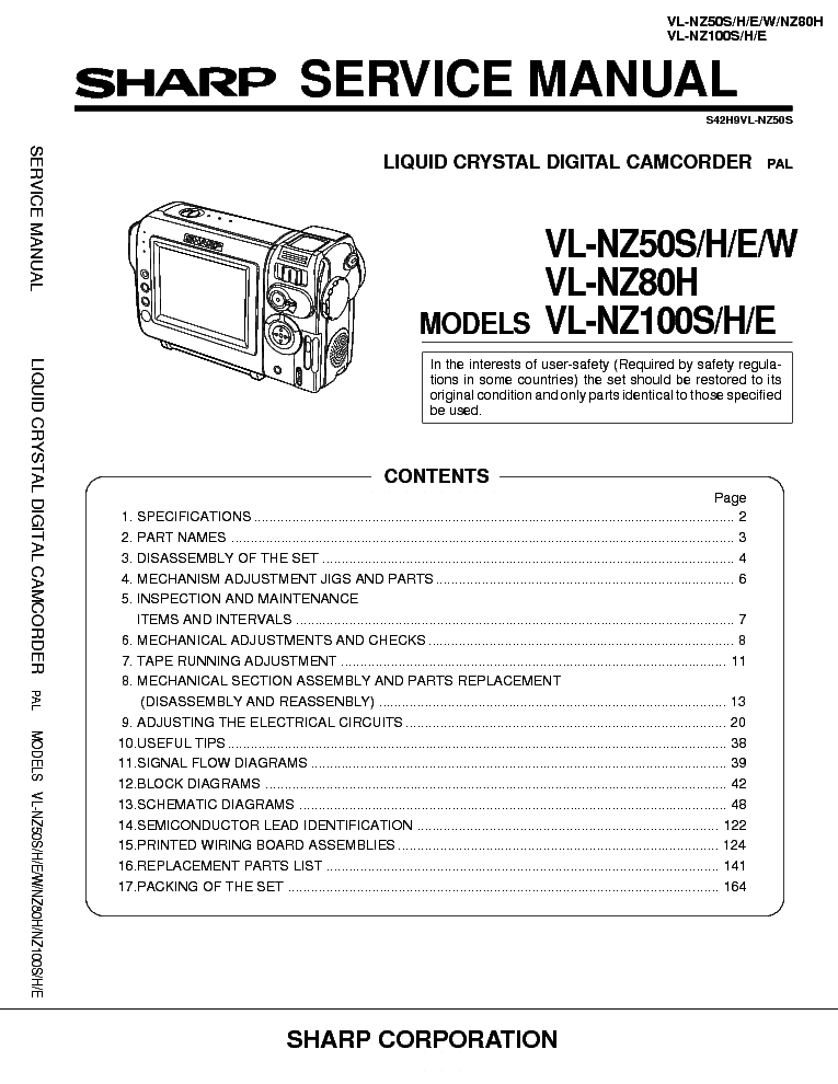 SHARP VL-NZ50 VL-NZ80 VL-NZ100 SM service manual (1st page)