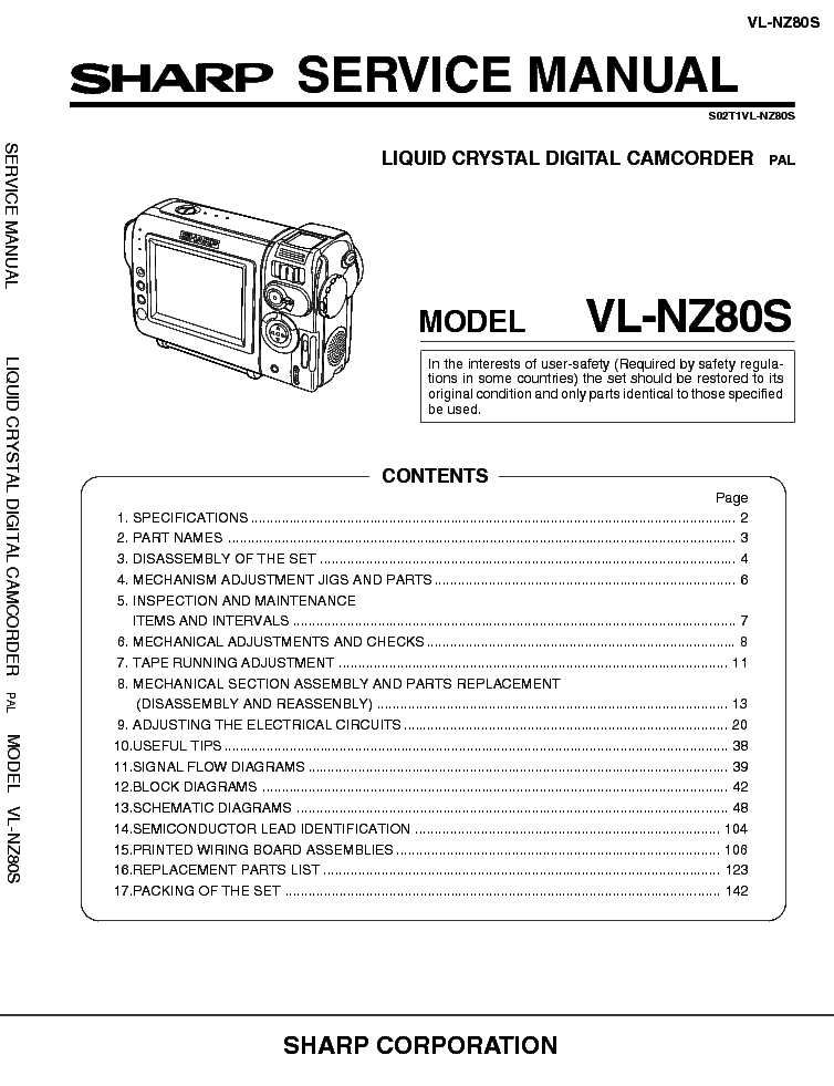 SHARP VL-NZ80 SM service manual (1st page)