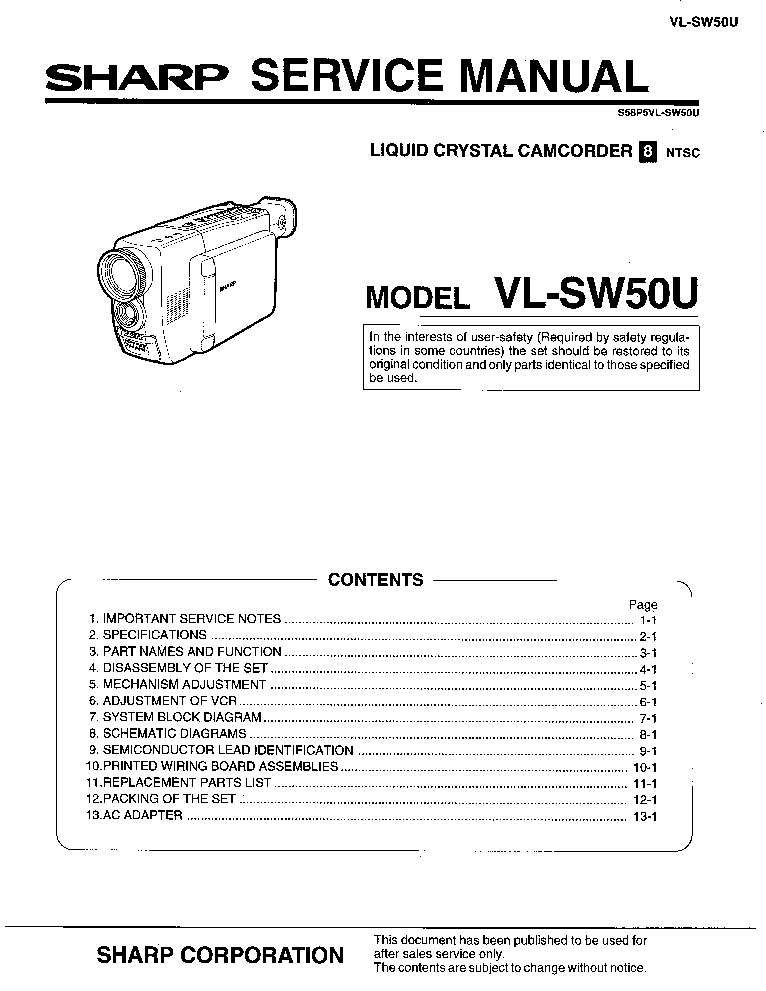 SHARP VL-SW50 SM service manual (1st page)