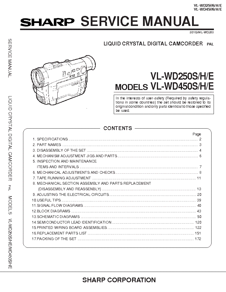 SHARP VL-WD250 S H E VL-WD450 S H E SM service manual (1st page)