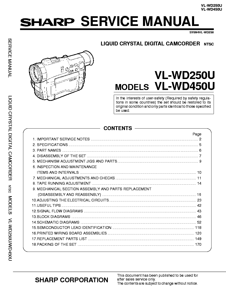 SHARP VL-WD250U WD450U SM service manual (1st page)