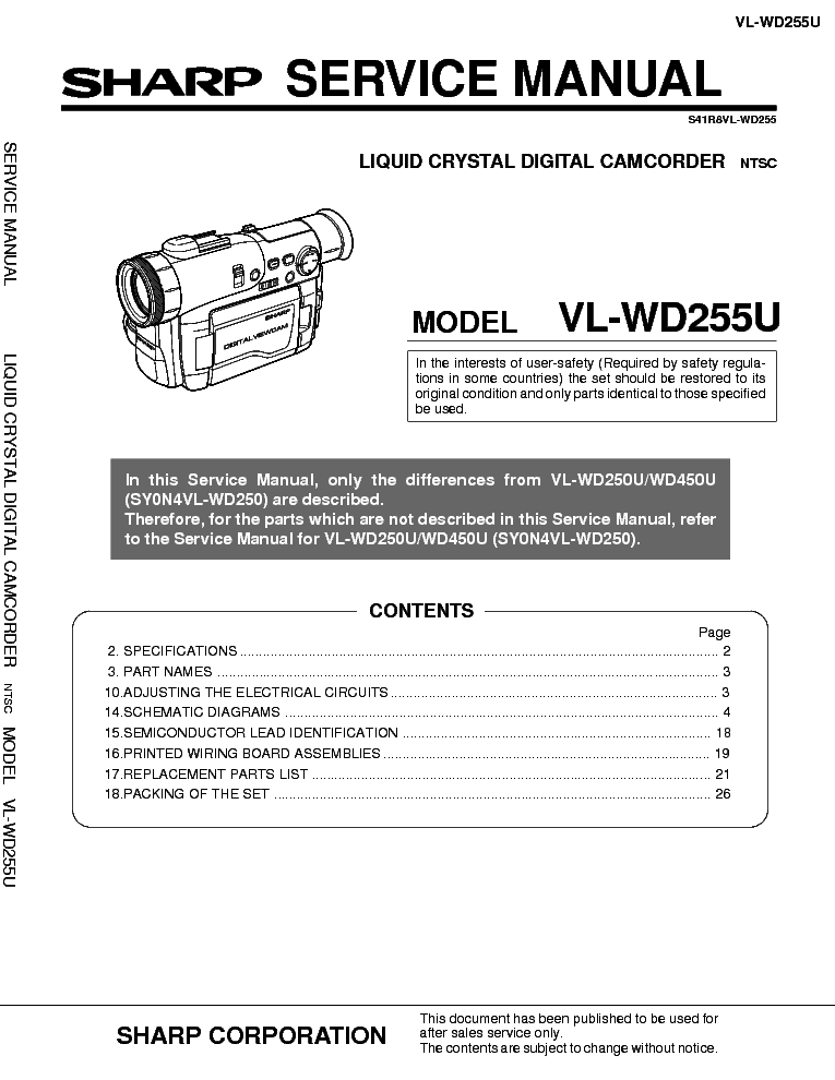 SHARP VL-WD255 PARTS service manual (1st page)