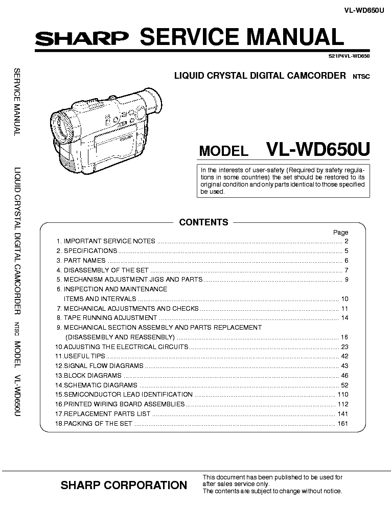 SHARP VL-WD650 SM service manual (1st page)