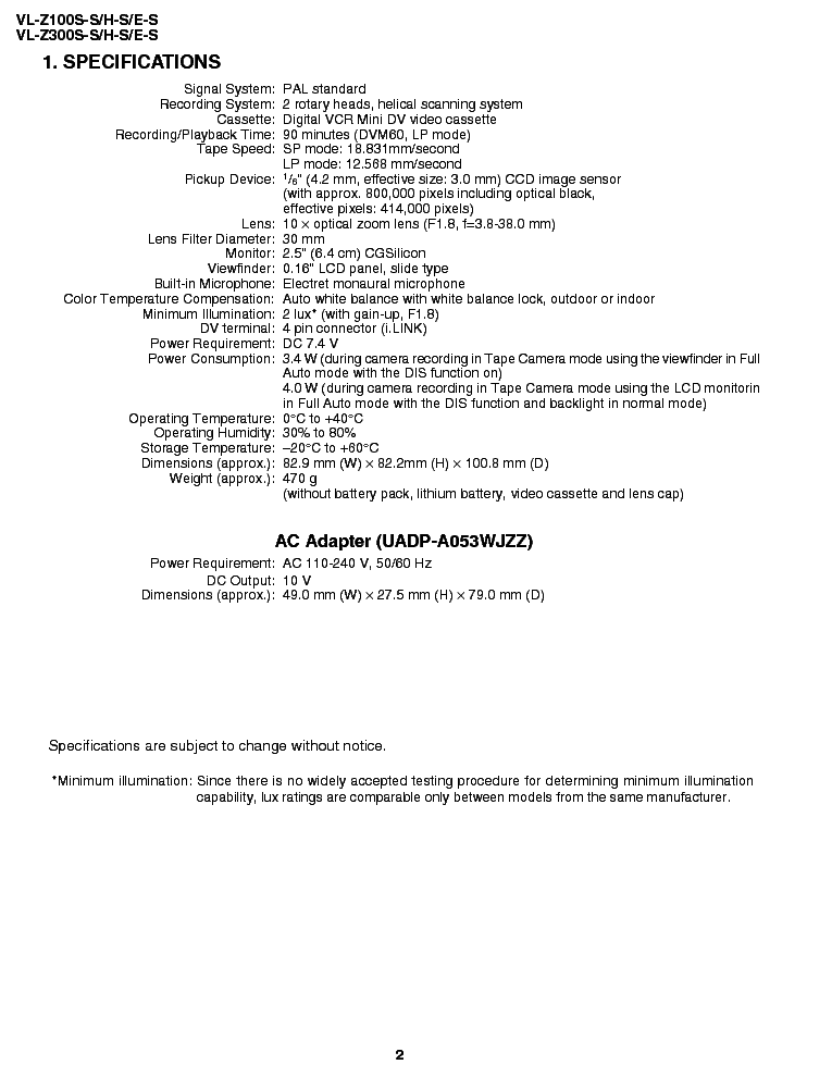 SHARP VL-Z100 VL-Z300 SM service manual (2nd page)