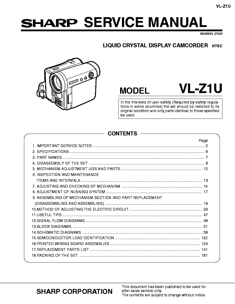 SHARP VL-Z1U SM service manual (1st page)