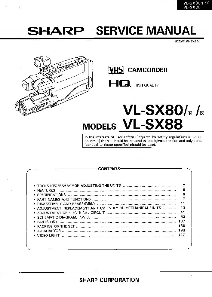 SHARP VLSX80-88 SM GB service manual (1st page)