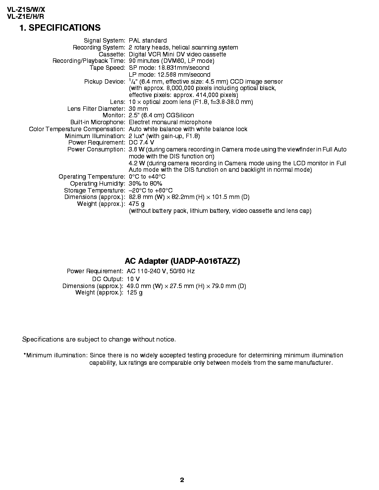 SHARP VLZ1E1ST service manual (2nd page)