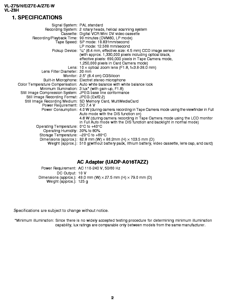 SHARP VLZ7E1ST SM service manual (2nd page)