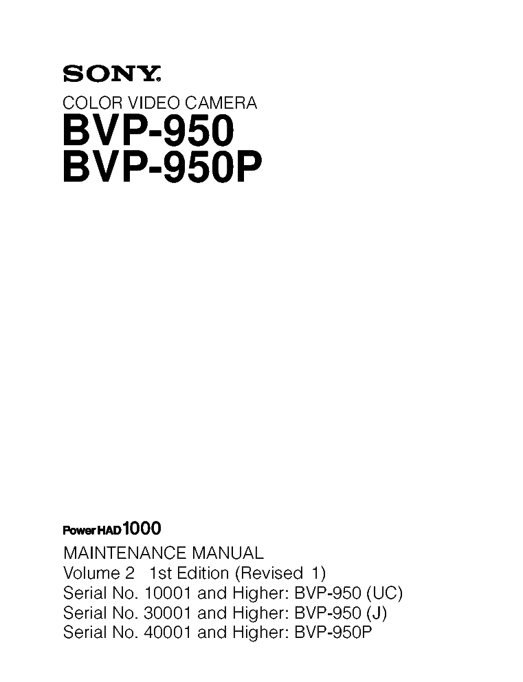 SONY BVP-950 BVP-950P VOL.2 1ST ED REV1 service manual