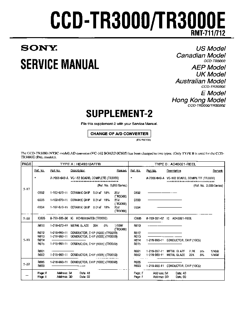 SONY CCD-TR3000 SUPP-2 Service Manual download, schematics, eeprom Sns-Brigh10