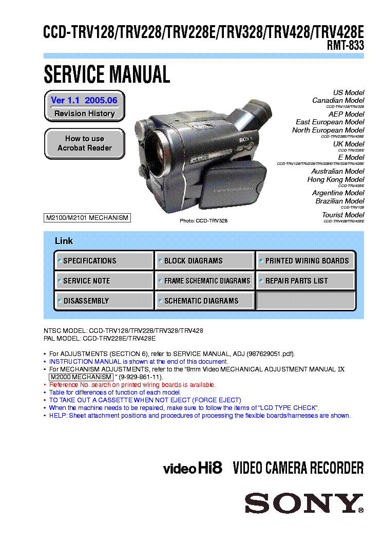 SONY CCD-TRV128 TRV228 TRV328 TRV428 SM VER1.1 service manual