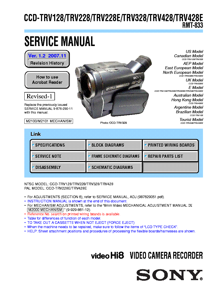 SONY CCD-TRV128 TRV228 TRV328 TRV428 SM VER1.2 service manual