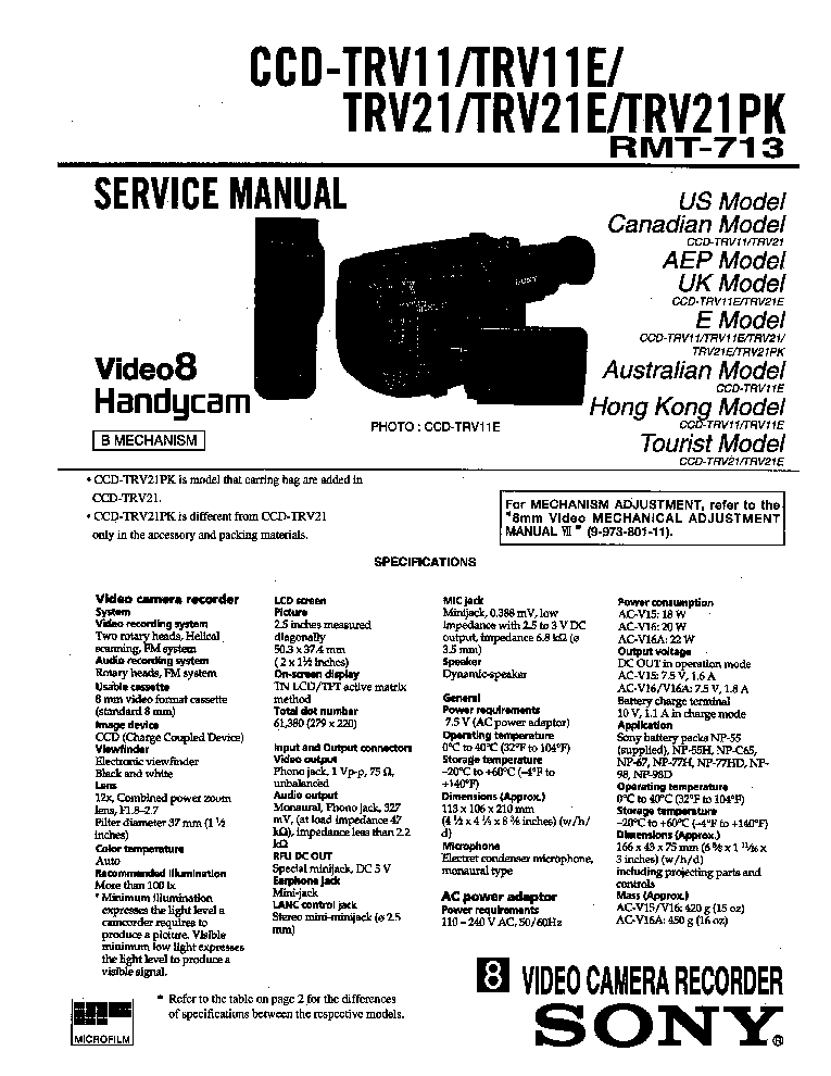 SONY CCD-TRV21 service manual