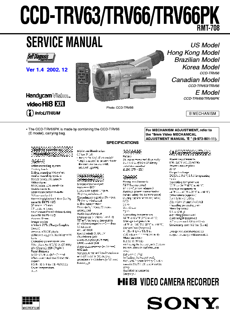 SONY CCD-TRV63 TRV66 SM VER1.4 service manual