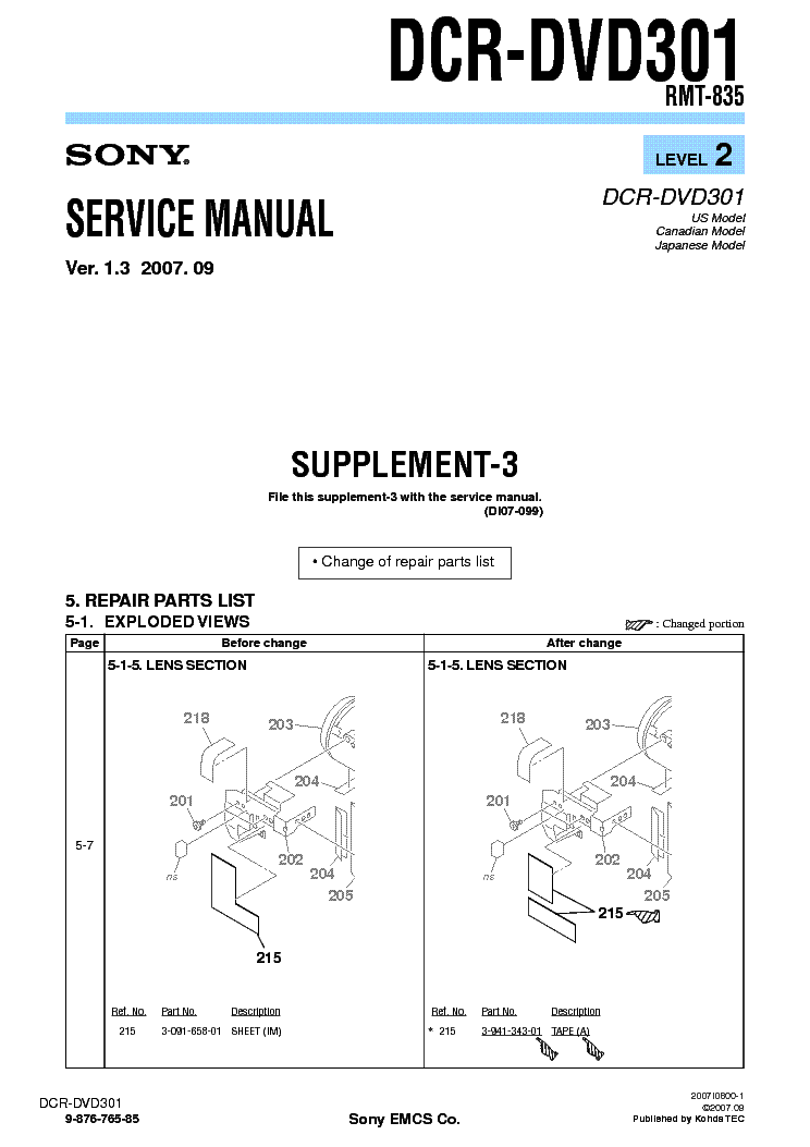SONY DCR-DVD301 SUPP LEVEL2 VER1.3 service manual