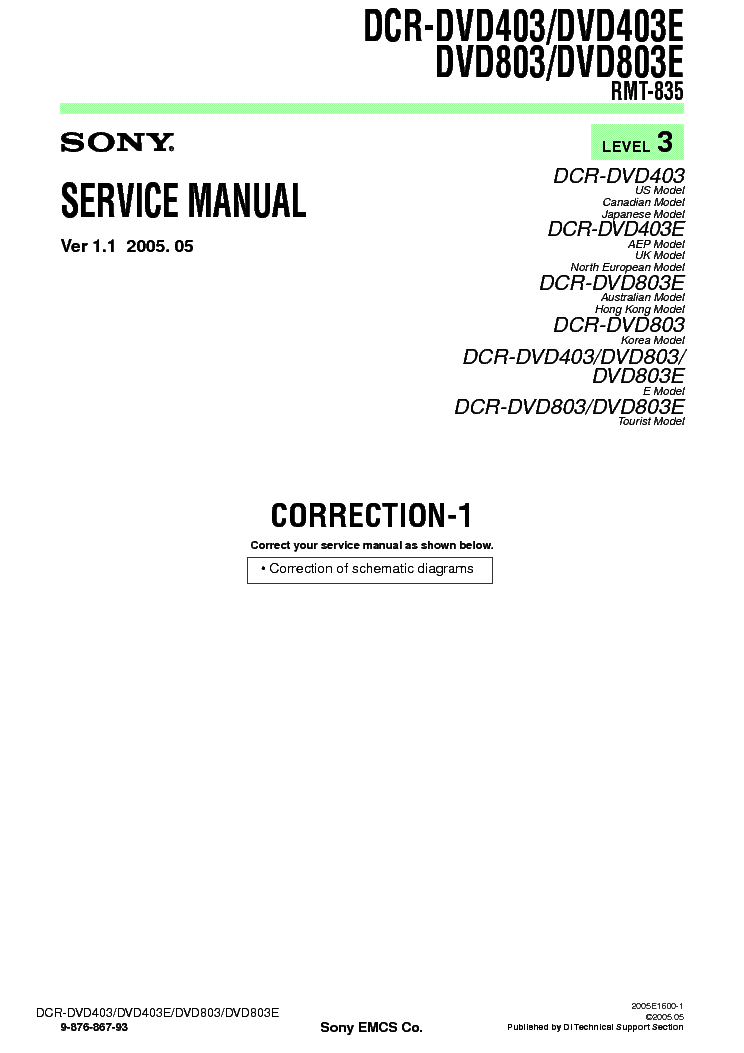 SONY DCR-DVD403 DVD803 L3 V1.1 CORR service manual