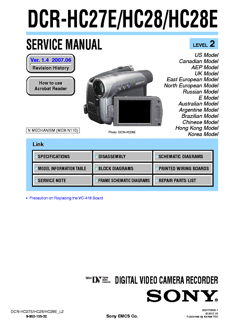 SONY DCR-HC27E-HC28-HC28E-L2 service manual (1st page)