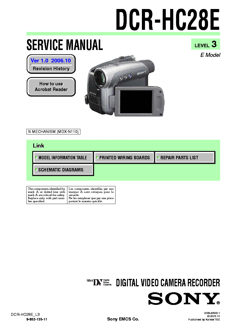 SONY DCR-HC28 LEVEL3 VER1.0 service manual