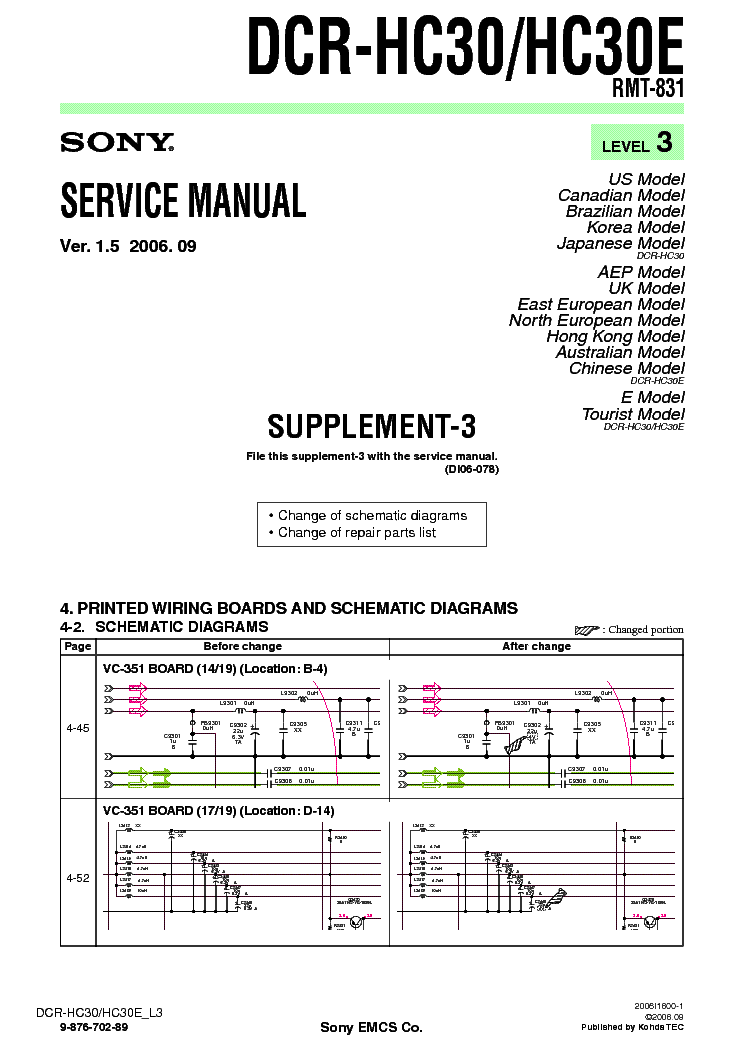 SONY DCR-HC30 SUPP LEVEL3 VER1.5 service manual