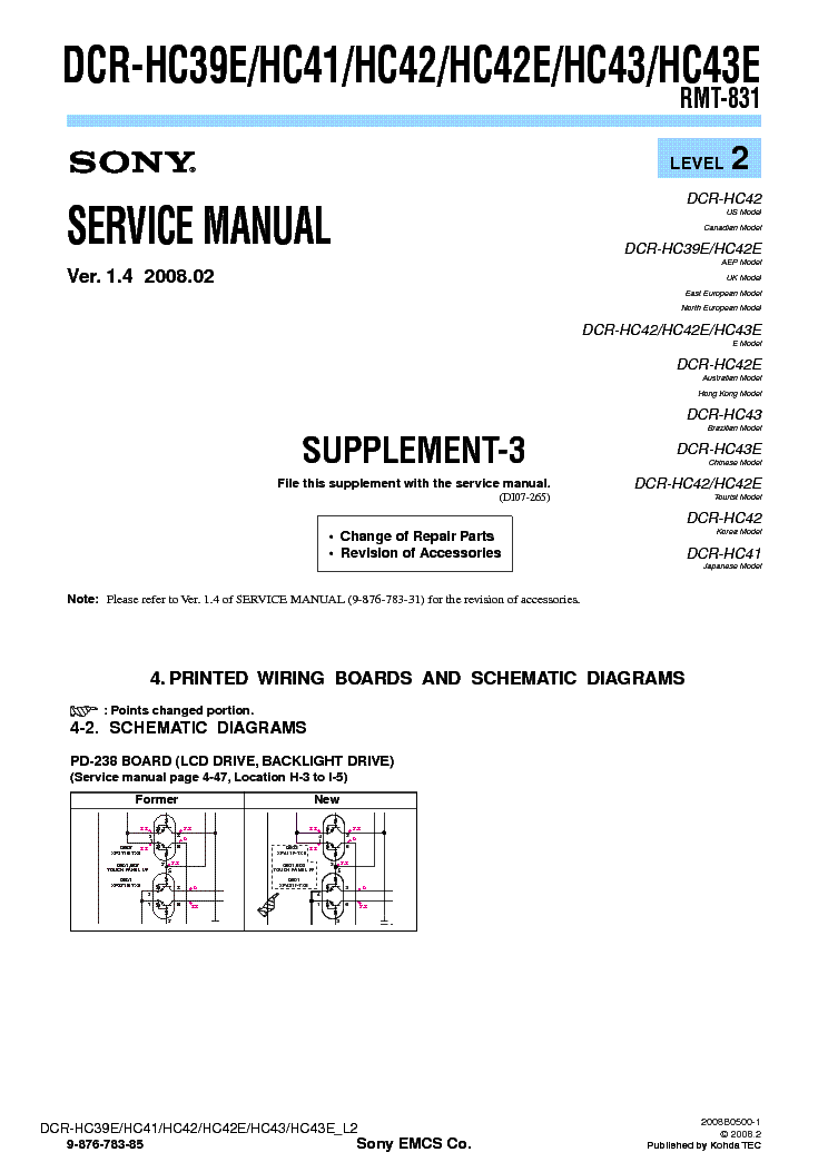 SONY DCR-HC39 HC41 HC42 HC43 SUPP LEVEL2 VER1.4 service manual