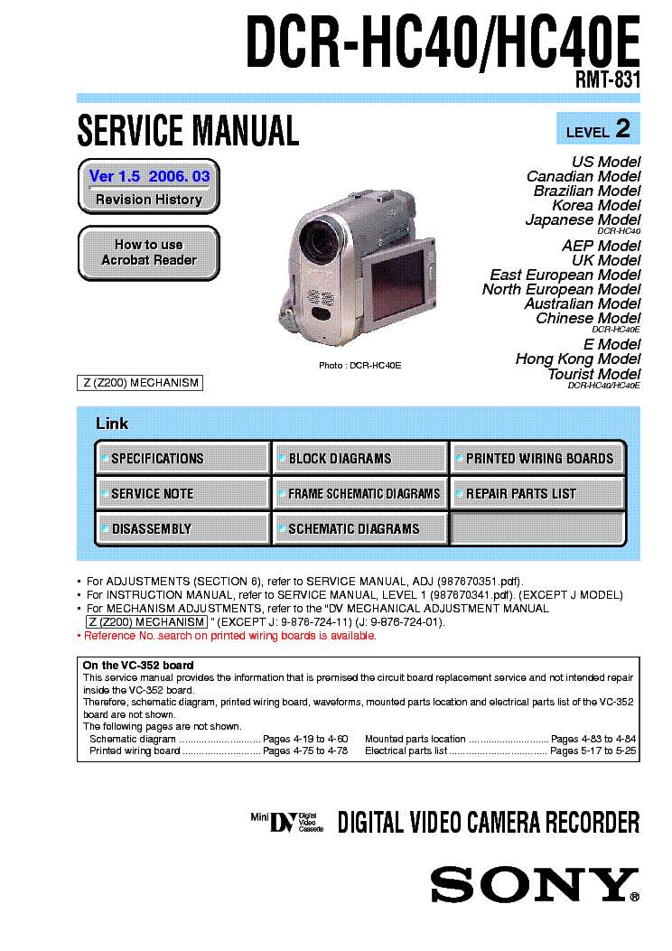 SONY DCR-HC40 LEVEL2 VER1.5 service manual
