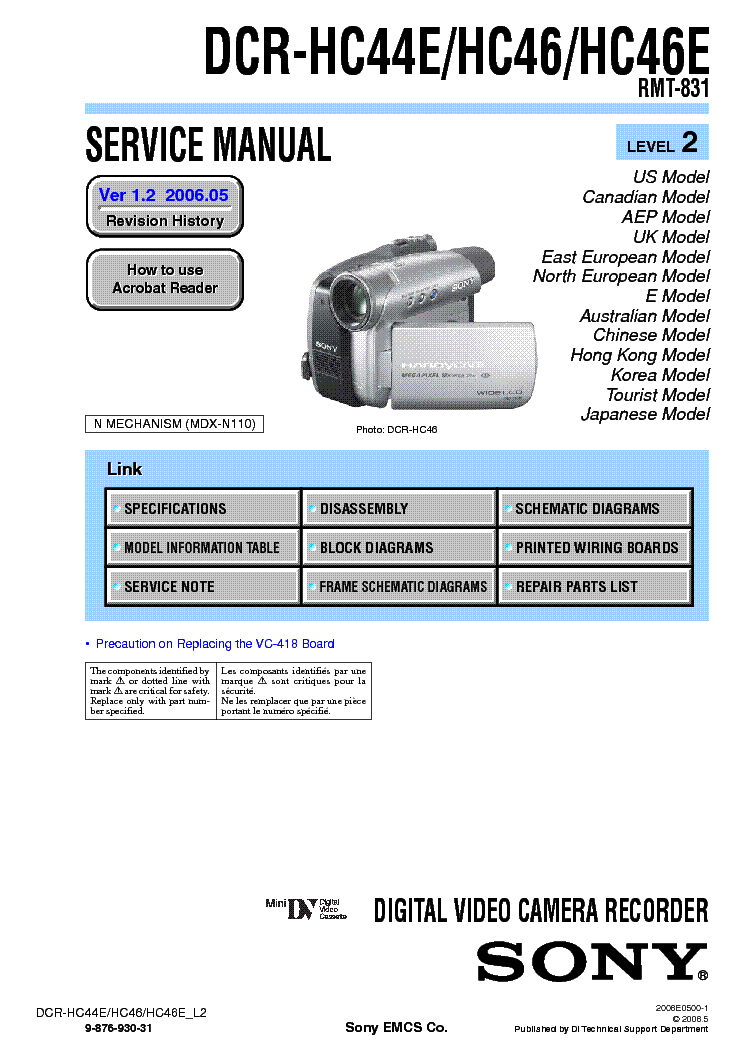 SONY DCR-HC44 HC46 LEVEL2 VER1.2 service manual