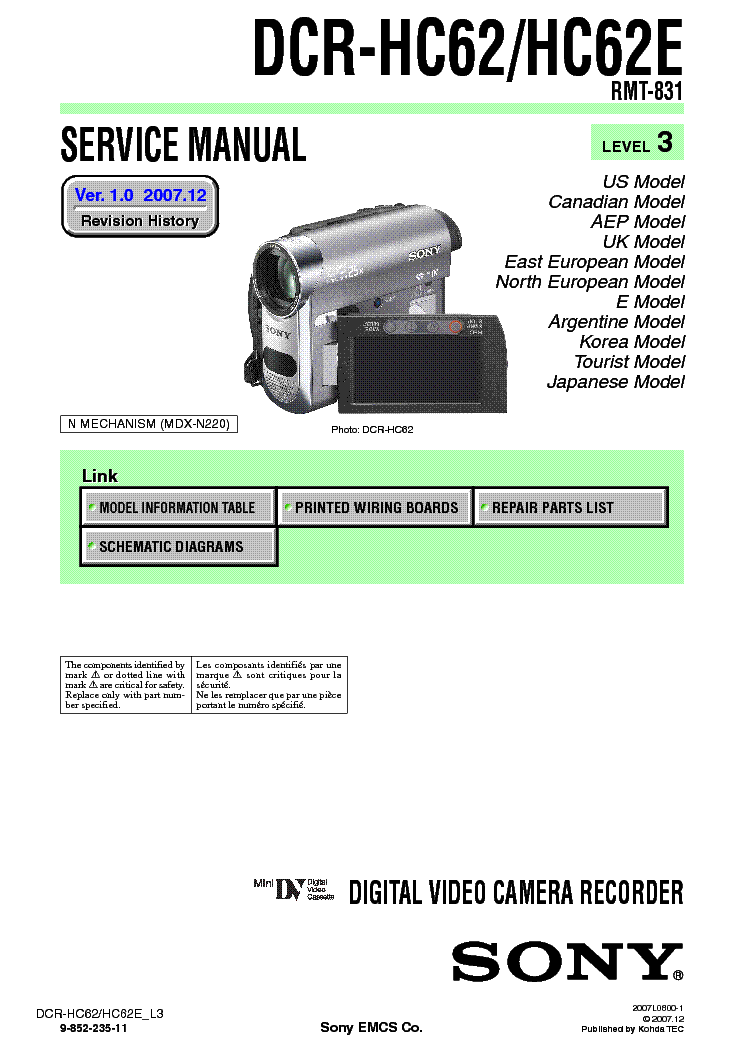 SONY DCR-HC62-HC62E-L3 service manual