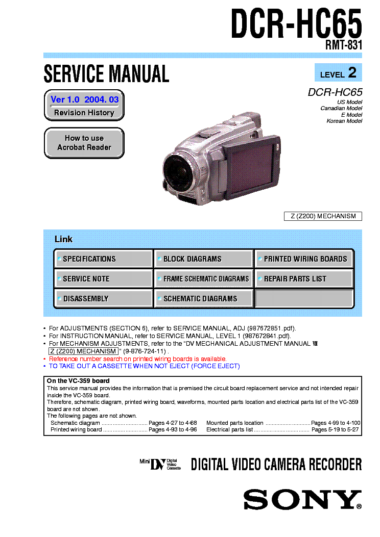 SONY DCR-HC65 LEVEL2 VER1.0 service manual