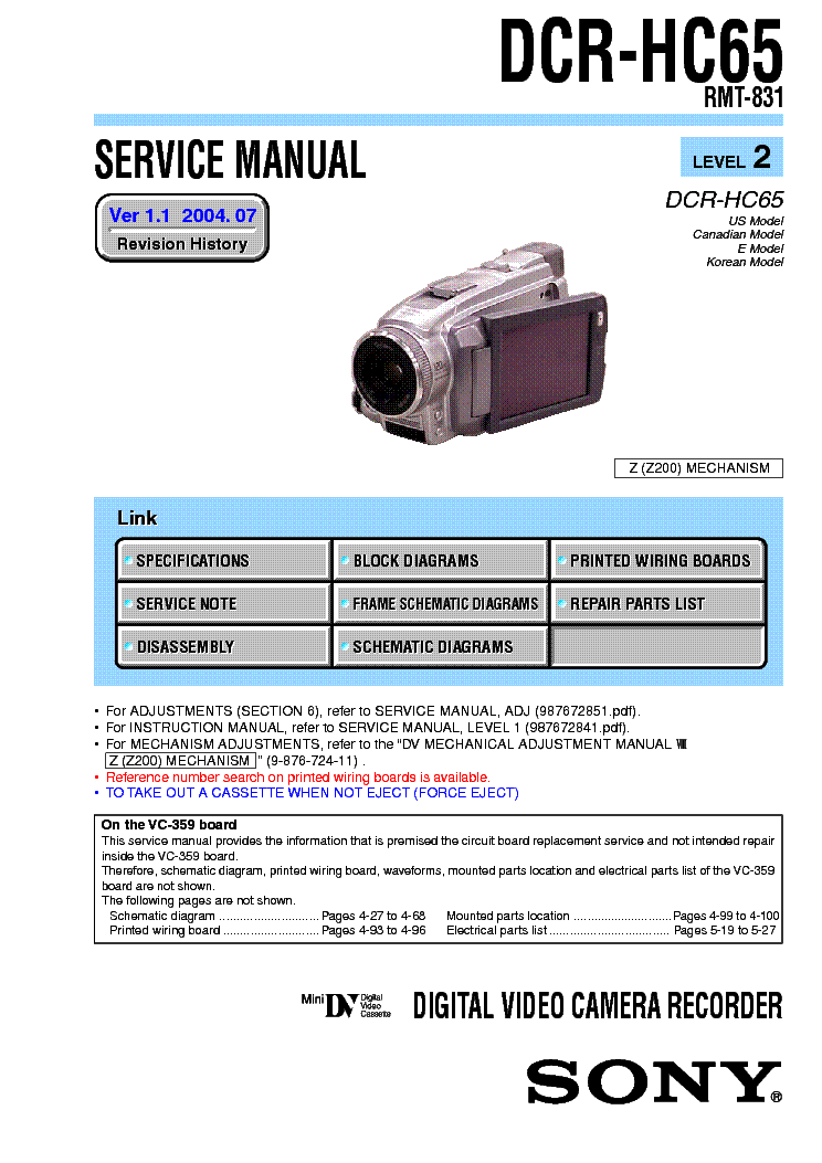 SONY DCR-HC65 LEVEL2 VER1.1 service manual