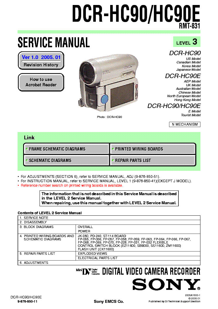 SONY DCR-HC90 HC90E LEVEL-3 VER-1.0 SM service manual
