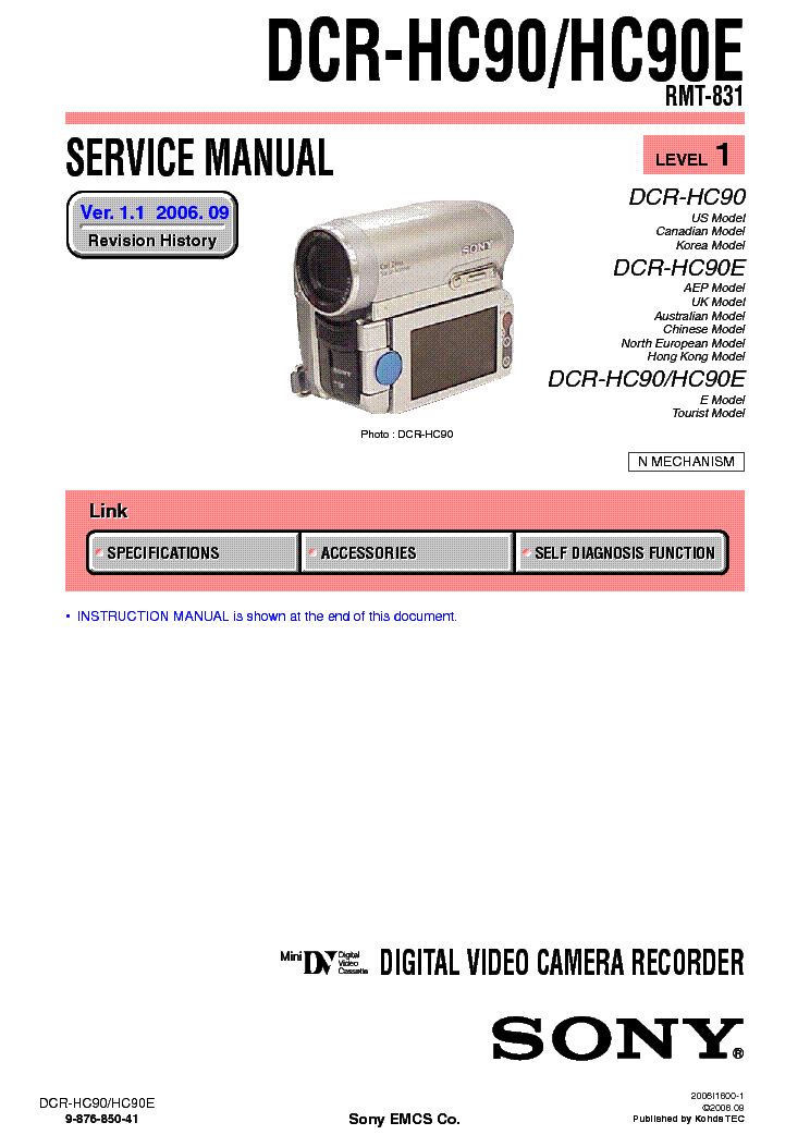 SONY DCR-HC90 LEVEL1 VER1.1 service manual