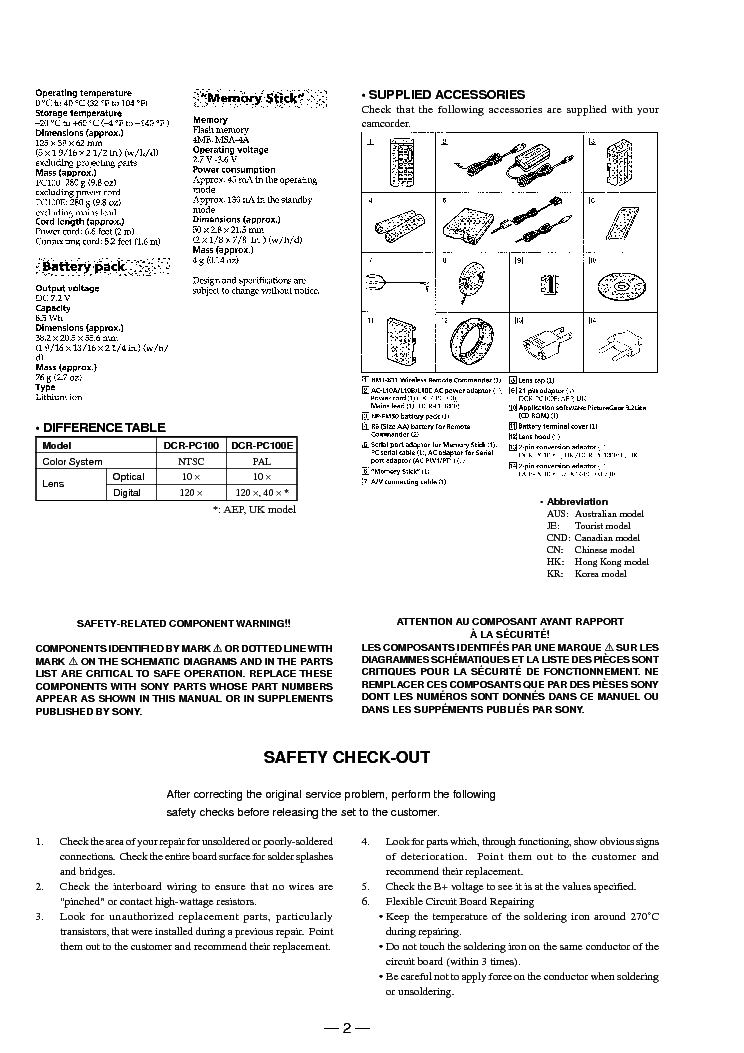 SONY DCR-PC100-LEVEL3-VER1.2 SM Service Manual download, schematics ...