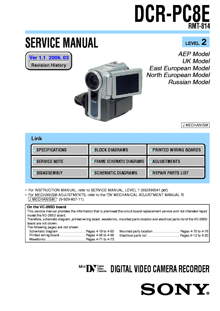 SONY DCR-PC8 LEVEL2 VER1.1 service manual