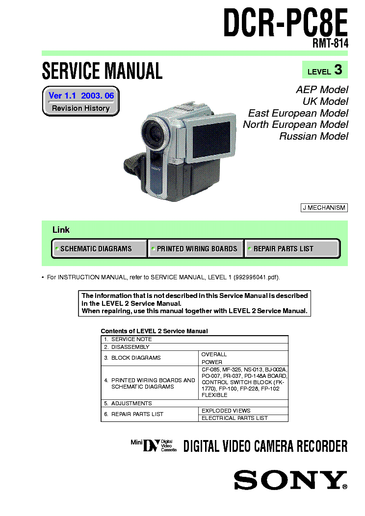 SONY DCR-PC8 LEVEL3 VER1.1 service manual