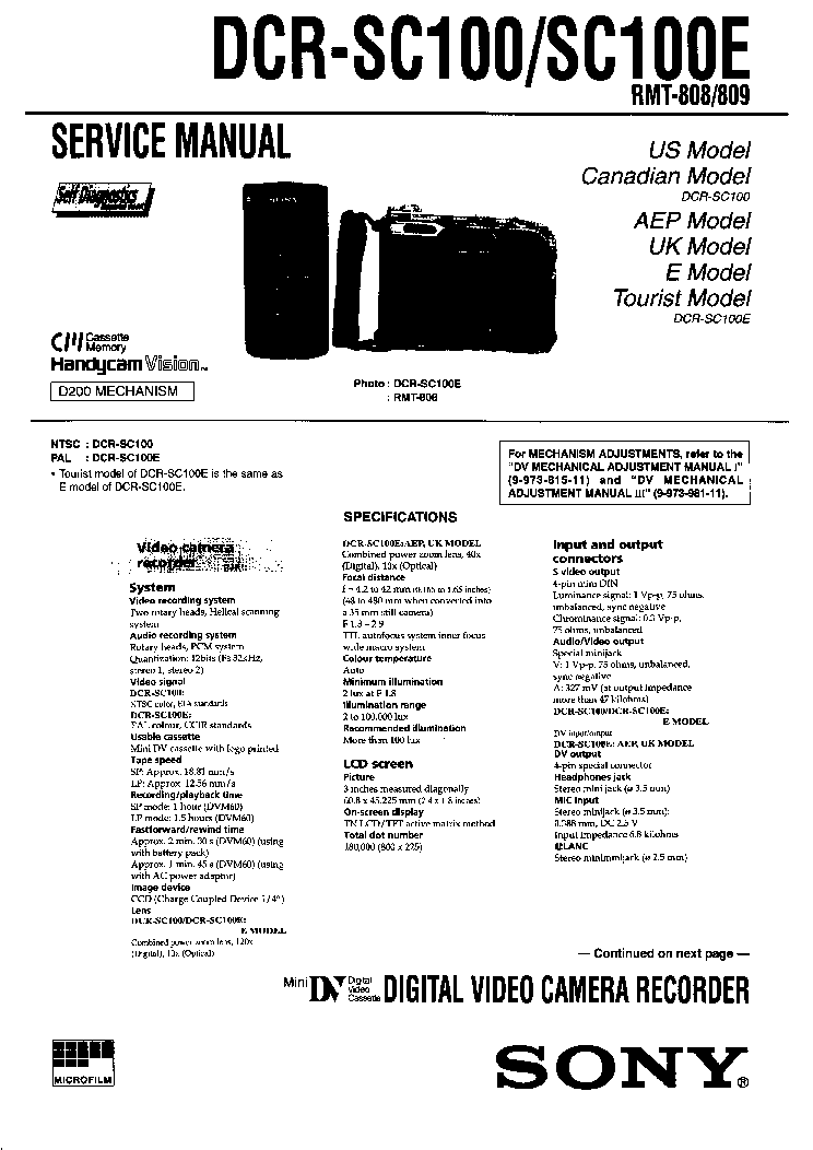 SONY DCR-SC100 service manual