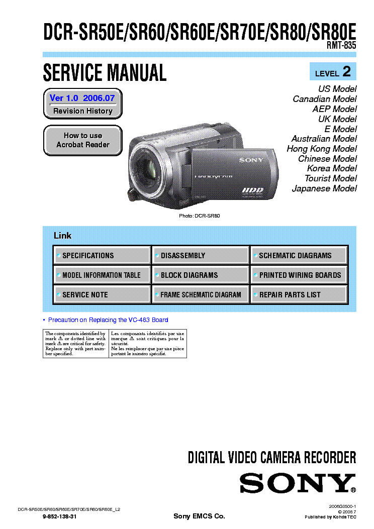SONY DCR-SR50 SR60 SR70 SR80 LEVEL2 VER1.0 service manual