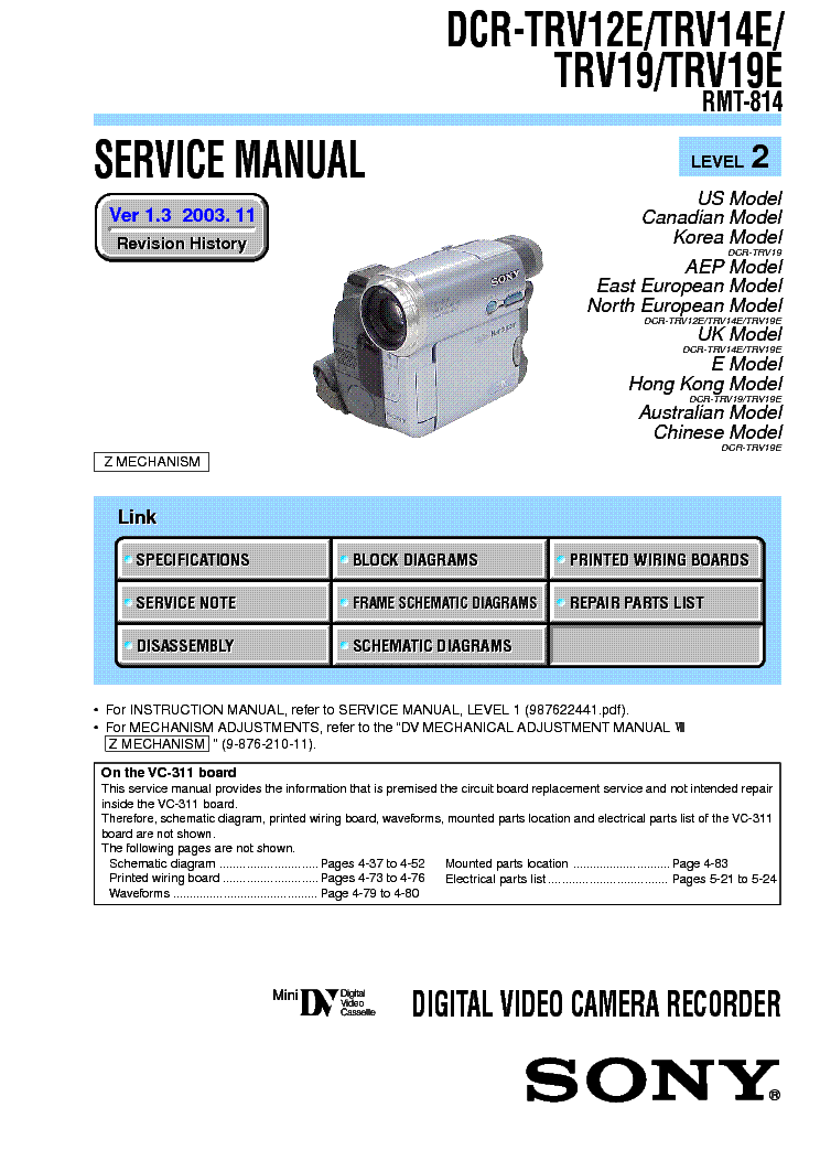 SONY DCR-TRV12 TRV14 TRV19 LEVEL-2 VER-1.3 service manual