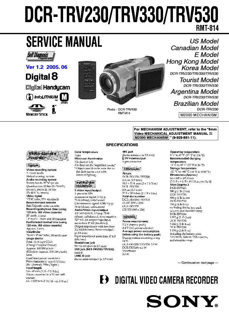 SONY DCR-TRV230 330 530 V1.2 SM service manual