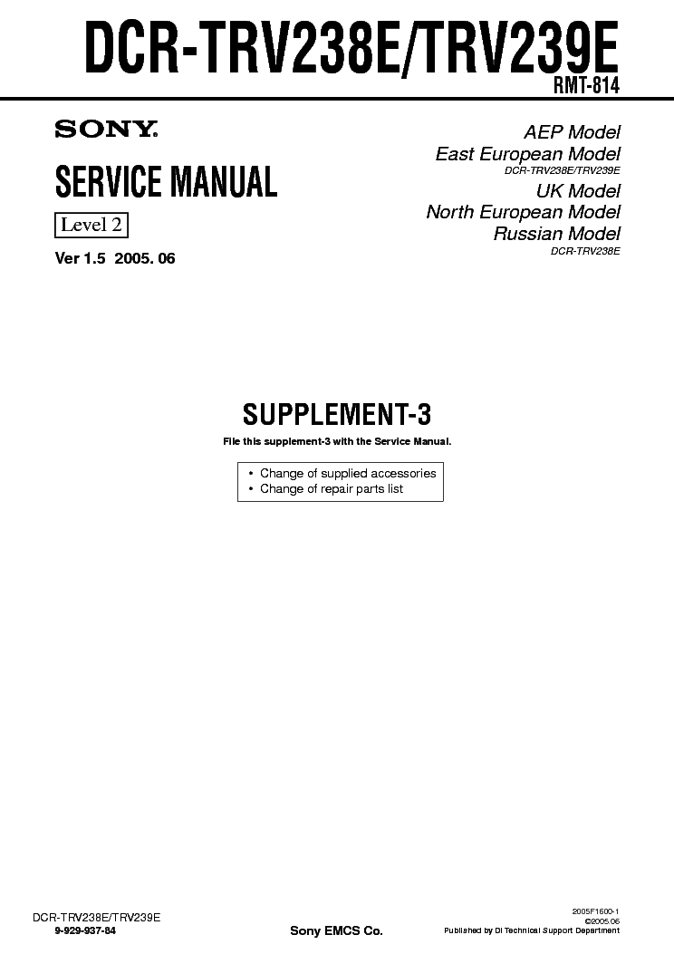 SONY DCR-TRV238 TRV239 SUPP LEVEL-2 VER-1.5 service manual
