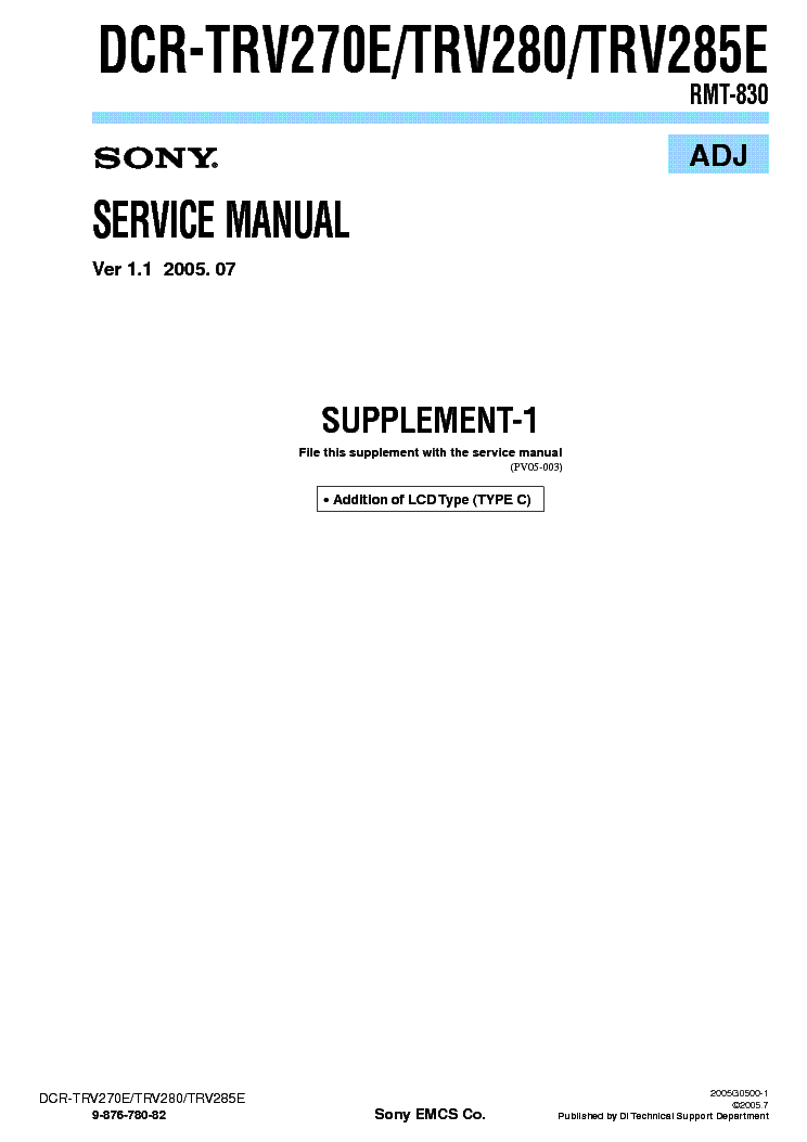 SONY DCR-TRV270 TRV280 TRV285 SUPP ADJUSTMENT VER-1.1 service manual