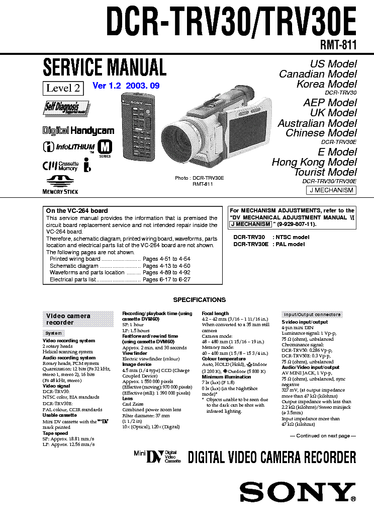 SONY DCR-TRV30 LEVEL-2 VER-1.2 SM service manual