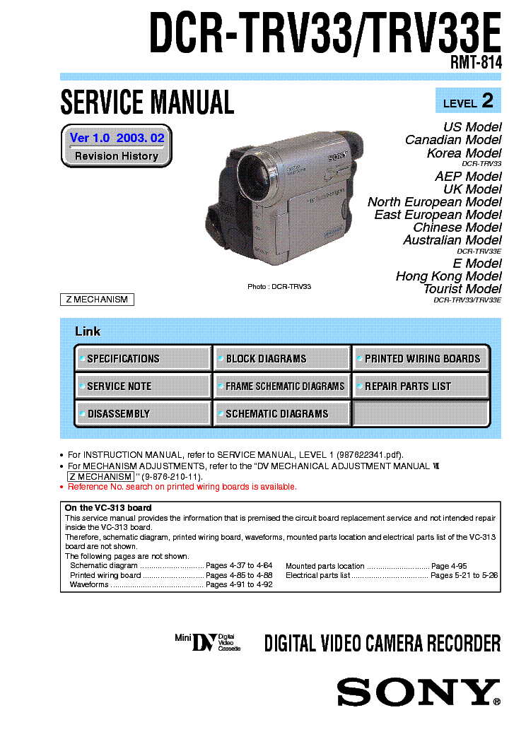 SONY DCR-TRV33 LEVEL-2 VER-1.0 SM service manual