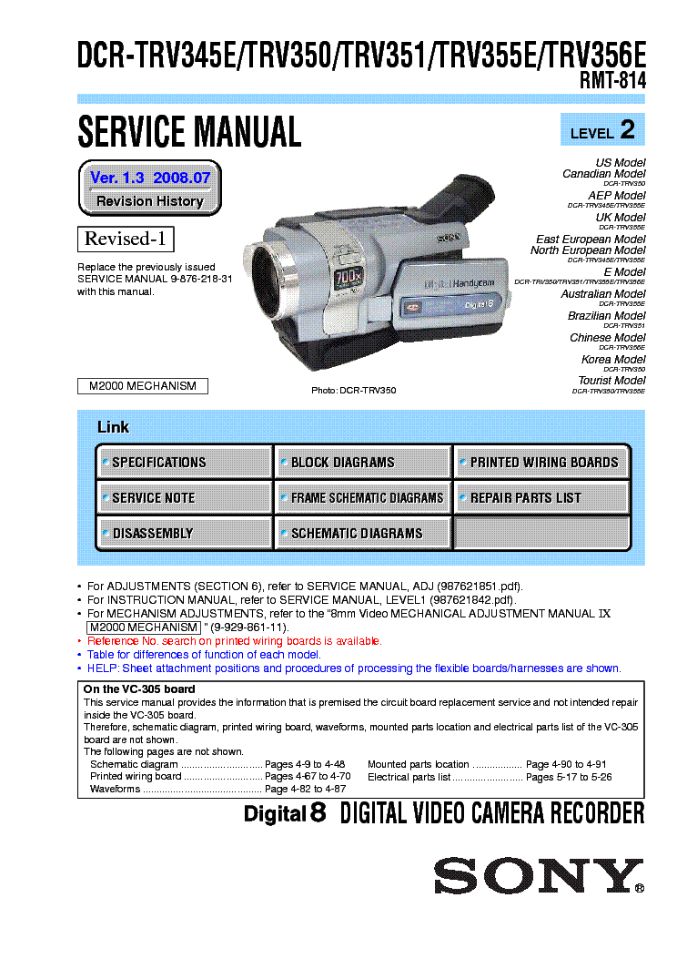 SONY DCR-TRV345 TRV350 TRV351 TRV355 TRV356 LEVEL-2 VER-1.3 SM service manual