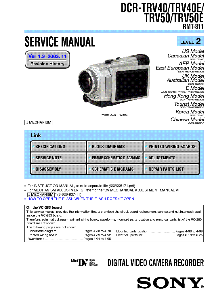 SONY DCR-TRV40 TRV50 LEVEL-2 VER-1.3 SM service manual