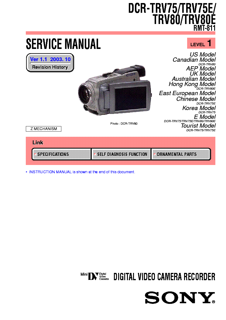 SONY DCR-TRV75 TRV80 LEVEL-1 VER-1.1 SM service manual