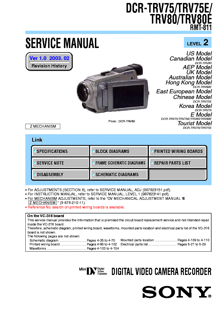 SONY DCR-TRV75 TRV80 LEVEL-2 VER1.0 SM service manual