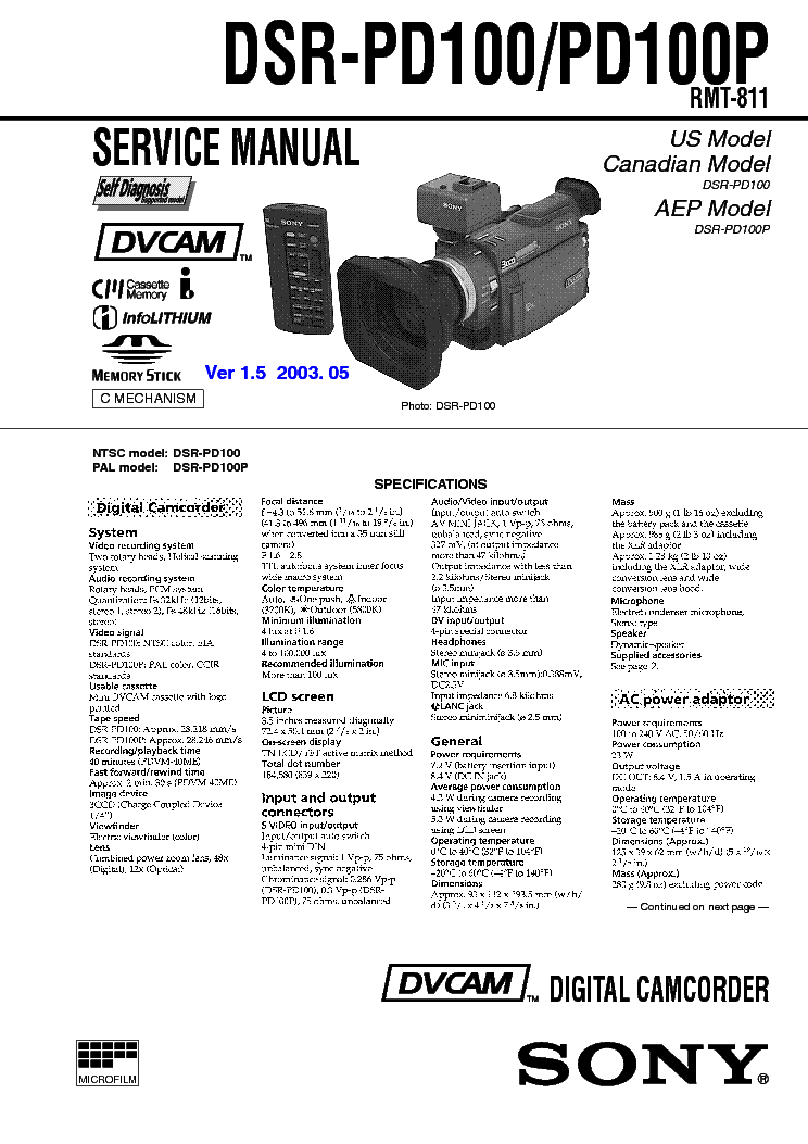 SONY DSR-PD100 PD100P VER-1.5 SM service manual