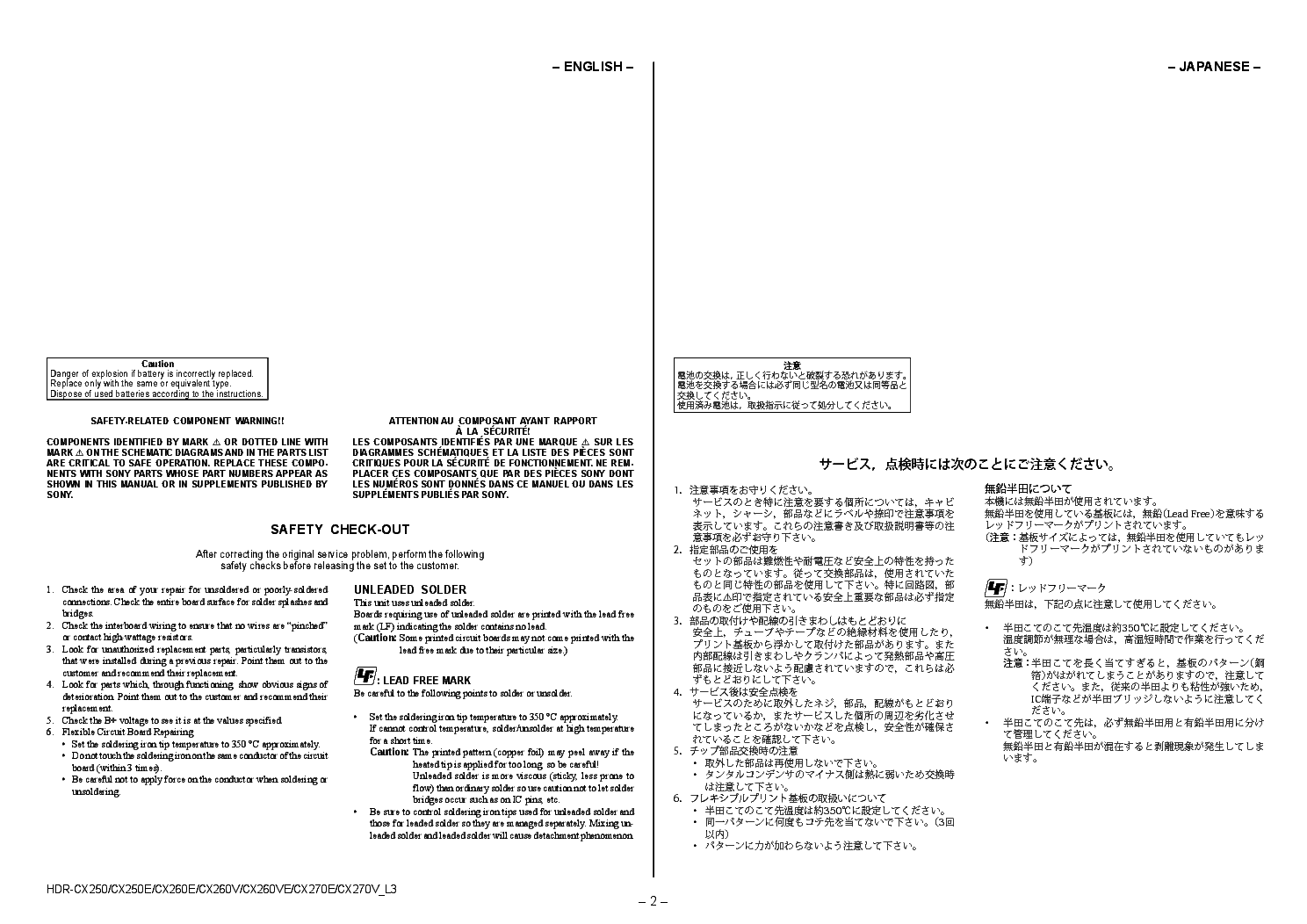 SONY HDR-CX250 CX250E CX260E CX260V CX260VE CX270E CX270V VER.1.0 LEVEL3 service manual (2nd page)