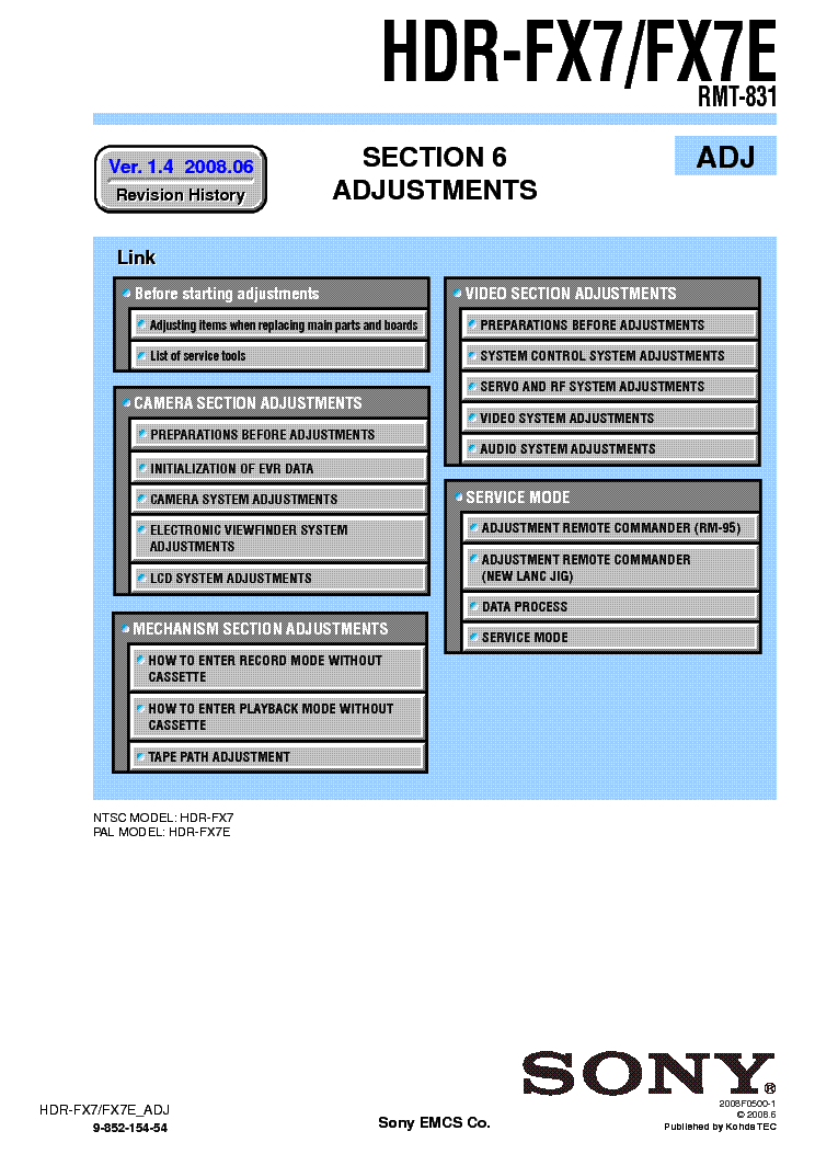 SONY HDR-FX7 ADJUSTMENT VER1.4 service manual
